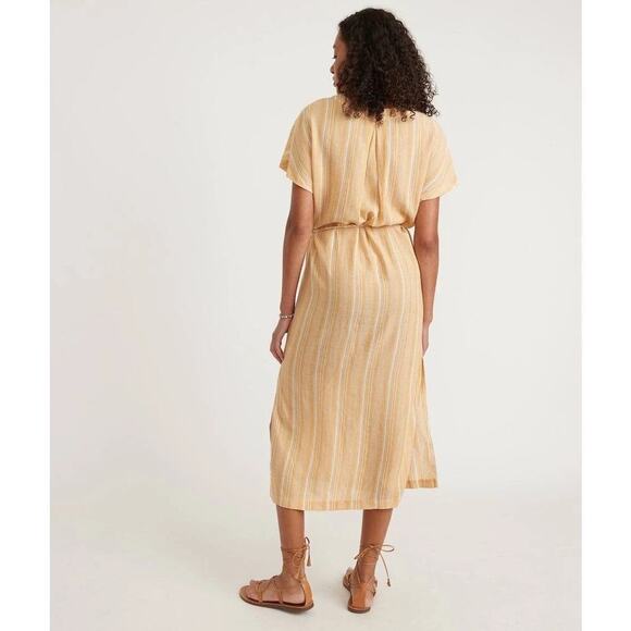 Marine Layer Bali Tunic Dress Linen Blend Midi Gold Shadowy Stripe NWT Small - Picture 4 of 8